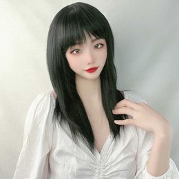 Hair Lace Wigs Tiktok Female Black Chemical Fiber Head Cover M's Medium Long Hair High Temperature Silk Wig