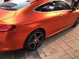 Matte Satin Orange Vinyl Wrap Film Adhesive Decal Sticker Chrome Metallic Car Wrapping Roll Foil PET liner Air Release