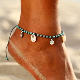 Anklets Bohemian Spiral Turquoises Shell Women Vintage Adjustable Woven Rope Bracelet On Leg Beaded Anklet Ankle Boho Jewellery