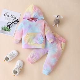 Clothing Sets Toddler Baby Girl Clothes Set Tie Dye Print Infant Outfits Pocket Hoodies Long Pants Boys Kids Children Tracksuits