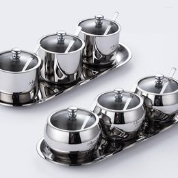 Storage Bottles Durable 250-300ml/PCs Stainless Steel Kitchen Seasoning Jar Set With Tray Spice Salt Pepper Bottle Tools