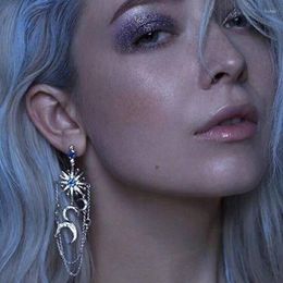 Dangle Earrings LXOEN Romantic Luxury Moon Star Drop For Women Bohimian Beaded Blue CZ White Gold Colour Earing Bijoux E359