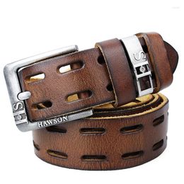 Belts HAWSON Italian Cow Leather Belt Retro Black Cowskin Strap Adjustable Genuine Holes 100-120 CM Metal Pin Buckle