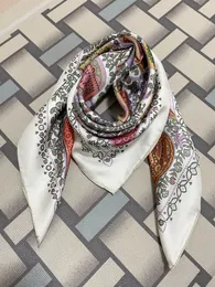 Women's square scarf 100% twill silk material print flowers pattern white beautiful scarves shawl size 90cm -90cm