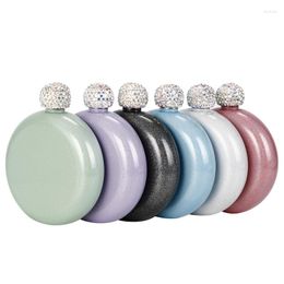 Hip Flasks Round Portable Flask 304 Stainless Steel Creative Crystal Lid Women's Wine Bottle Exquisite Accessories