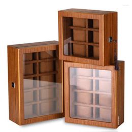 Storage Boxes Matte Wood Men's Watch Box Window Lock Shopping Mall 5/6/8/10/12/18 Grid Grain