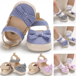 First Walkers Children Summer Shoes born Infant Baby Girl Boy Soft Crib Infants Antislip Sneaker Striped Bow Prewalker 018M 221107