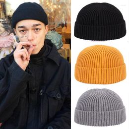 Berets Unisex Beanies For Men 2022 Winter Hats Knitted Black Fisherman Beanie Men's Hat Women Skullcap Autumm Solid Short Cap Hip Hop