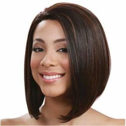 Hair Lace Wigs Fashion Women's Short Bobo Face Repair Medium Long Straight Hair Side Bangs Pear Flower Head Brown Gold