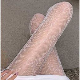 Socks & Hosiery Net Red White Silk Double G Letter Black Stockings Women's Ins Fishing Lace Pantyhose Ultra Thin Jk Cute