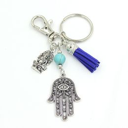 Wholesale Bohemian Women Handbag Charm Key Chain Ganesha Hamsa Hand Keychain Key Ring Holder Bag Pendant Accessory Jewelry Gifts New