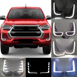 1 Pair Car LED Daytime Running Light with Turn Yellow Signal DRL Day Light Fog lamp For Toyota Hilux Revo 2020 2021 2022