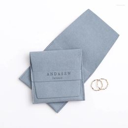 Jewellery Pouches 50pcs Custom Deboss Printed Logo Luxury Envelope Style Microfiber For Earrings Necklaces Packaging With Band