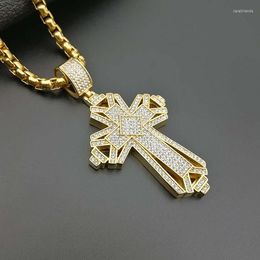 Pendant Necklaces Big Gold Colour Jesus Cross Necklace With Zircon Fashion Men's And Women's Jewellery Crucifix