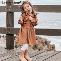 Girls Dresses Humour Bear Autumn Winter Toddler Girl Long Sleeve Cotton Ruffles Princess Kids Corduroy Pleated Fashion Baby 221107