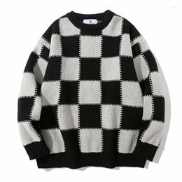 Men's Sweaters Sweater Men Streetwear Retro Checkerboard Jacquard Hip Hop Autumn Pull Over O-neck Oversize Couple Casual Men's