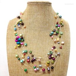 Pendant Necklaces 18-24 Inches Multicolor Illusion 4-8mm Nugget Freshwater Pearl Multi-layered Necklace