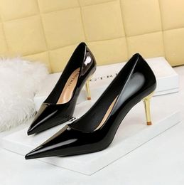 Women's Shoes Spring And Autumn Party Fashion Sexy Metal High Heels 7.5cm Parents Leather Elegant Show Banquet Office Casual