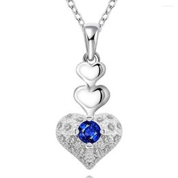 Pendant Necklaces Silver Jewellery Fashion Heart-shaped Blue Zircon Necklace Female To The Wedding