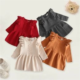 Girls Dresses Citgeett Autumn Winter Toddler Baby Girl Clothes Long Sleeve Dress Kids Tutu Party Wedding Solid Wool Outfit 221107