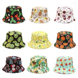 Berets 2022 Bucket Hat For Women Designer Fruit Print Spring Summer Fisherman Caps Denim Hats Cotton Harajuku Hip Hop Panama Lady