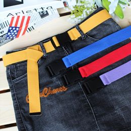 Belts Adjustable Canvas Belt Men Women All-Match Waistband Plastic Buckle Elastic Long Girls Jeans Waist Strap Korean Style