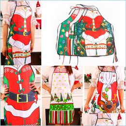 Aprons Merry Christmas Apron Kitchen Funny Bbq Party Bar Cooking Waiter Tool Theme Aprons Drop Delivery Home Garden Textiles Dh4Ok
