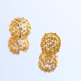 Stud Earrings Hollow Out Brass With Gold Plated Mesh Ball Designer