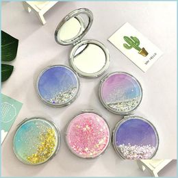 Mirrors Liquid Bling Glitter Quicksand Portable Folding Mirror 5 Colours Double Sided Foldable Pocket Mirrors Drop Delivery Home Garde Dhidx