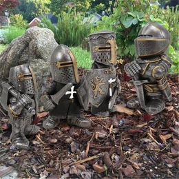 Garden Decorations Knight Gnome Guard Medieval Sword Warrior Resin Ornaments Dwarf Soldier Home Yard Decoration Desktop Statue