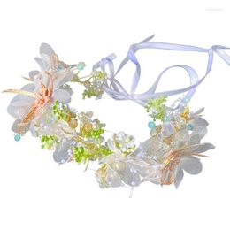 Headpieces Bride Princess Artificial Flower Garland Crown With Adjustable Ribbon Wedding Hair Wreath Tiara Headband Wrist Bracelet