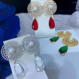 Dangle Earrings Luxury Green Red For Women Bridal Dress Wedding Accessories Fashion Jewellery With Round Shape And Water Drop Composition