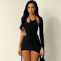 Casual Dresses Zoctuo Women Sexy Halter Hollow Out Party Club Bodycon Black Mini Dress 2022 Summer Clothes Wholesale Items For Business