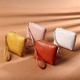 Mini Women's Wallet Crocodile Pattern Short Zipper Wrist Small Coin Bag Fashion PU Leather Ladies Card Holder Coin Purse