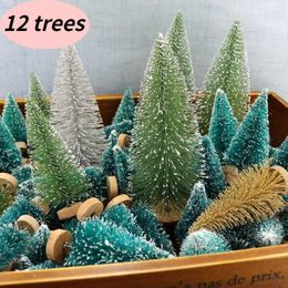 Christmas Decorations 12Piece Mini Tree Sisal Silk Cedar - Decoration Small Gold Blue Green White DIY