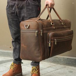 Duffel Bags Horse Men's Crazy Leather Travel Bag Cow Big Durable Cowhide Weekend Man Genuine Luggage