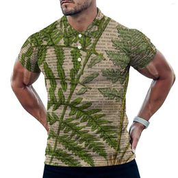 Men's Polos Vintage Spaper Polo Shirts Male Fern Leaves Print Casual Shirt Summer Streetwear Collar T-Shirts Short Sleeve Oversized Tops