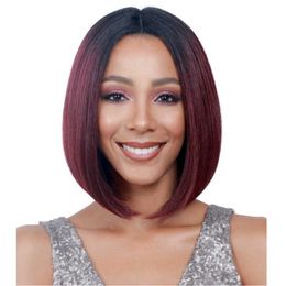 Hair Lace Wigs Wig Women's Middle Bobo style Chemical Fibre Dyeing Black Gradual Change Wine Red Short Hair Cover