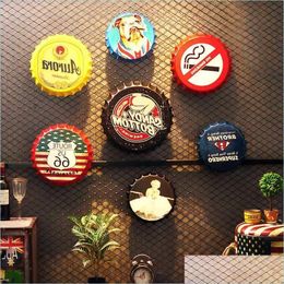 Metal Painting Beer Bottle Cap Whisky Vintage Plaque Metal Tin Signs Cafe Bar Pub Signboard Wall Decor Retro Nostal Round Paintings Dhtvu