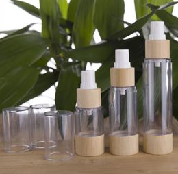 100pcs Bamboo Vacuum Airless Pump Spray Bottles Liquid Makeup Water Packaging Bottles 30ml 50ml 100ml 120ml