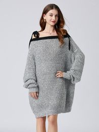 Women's Sweaters Sexy Club Off Shoulder Long Pullover Jumper Lazy Style Bow Tie Spaghetti Strap Shiny Mohair Knitted Soft Thick Loose