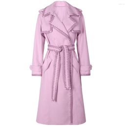 Women's Leather YOLOAgain 2022 Autumn Double Breasted Elegant Long Trench Coat Women Real Ladies