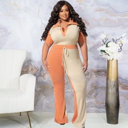 Tracksuits Plus Size Sets For Women V Neck Tops And Wide Leg Pants 2022 Summer Two Piece Fashion Designer Outfits Elegant Clothes