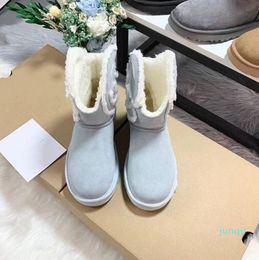 Top Design Winter Boots Fashion Women Vintage Channel Leather Cotton Cloth Wool Warm Keeping High Heel Thick Sole Snow Flat Shoes 03-02