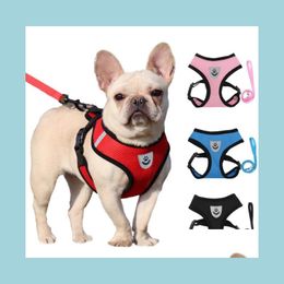 Dog Apparel 1 2M Pet Traction Rope Puppy Harness Vest Collar Small Dog Mesh Pets Dogs Clothes Djustable Breathable Safety Belt Drop Dhzrb