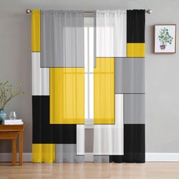 Curtain Yellow Mosaic Colour Abstract Art Tulle Curtains For Living Room Bedroom Decoration Chiffon Sheer Voile Kitchen Window