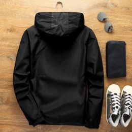 Men's Jackets Men Coat Solid Colour Long Sleeves Elastic Cuff Smooth Surface Streetwear Autumn Winter Hooded Windbreaker Jacket For Daily