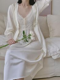 Women's Sleep Lounge women's Sleepwear Sexy Pajama Women Ice Ribbon Chest Pad Lace Two-piece Robe Pure Nightgown Bride Morning Gown Home Clothes Set Can Worn 2023ss new