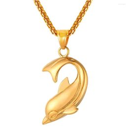 Pendant Necklaces Collare Cute Dolphin Gold/Black Colour Stainless Steel Peace Animal Charm Anime Necklace Women Men Jewellery P013