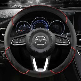 Steering Wheel Covers Microfiber Leather Car Steering Wheel Cover For CX-3 CX-4 CX-5 CX-7 CX-9 Mazda 3 Axela 6 Gh Gj Demio Anti-Slip Auto Accessories T221108